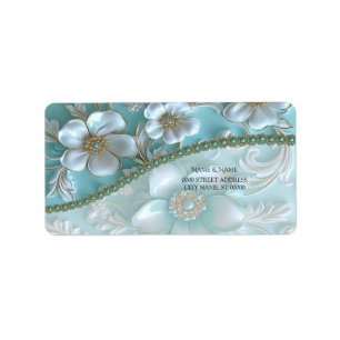 Teal White Floral Address Label