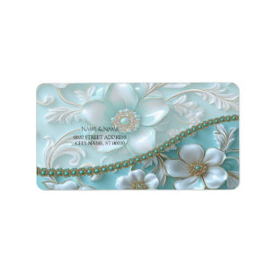 Teal White Floral Address Label