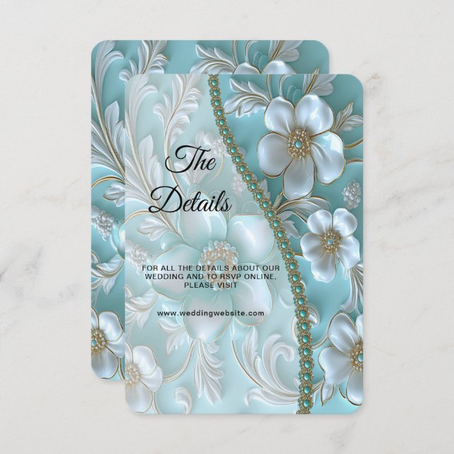Teal White Floral Detail Enclosure Card (Front/Back)