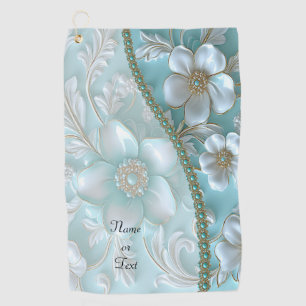 Teal White Floral Golf Towel