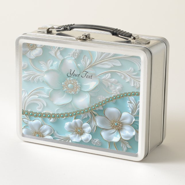 Teal White Floral Lunchbox (Front)