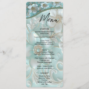 Teal White Floral Menu