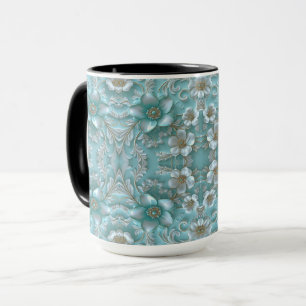 Teal White Floral Mug