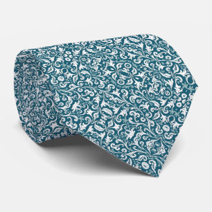Teal & White Floral Pattern Tie