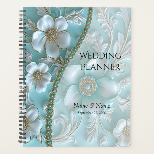 Teal White Floral Planner (Front)