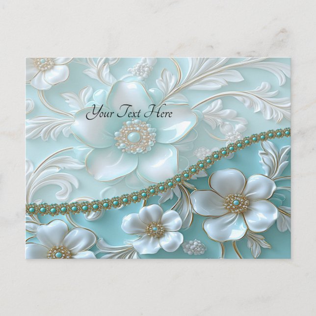 Teal White Floral Postcard (Front)