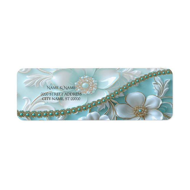 Teal White Floral Return Address Label (Front)