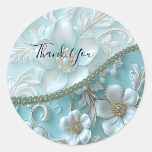Teal White Floral Sticker