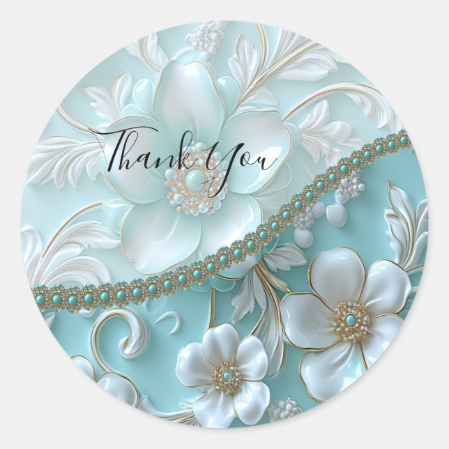Teal White Floral Sticker (Front)
