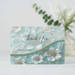 Teal White Floral Thank You Card