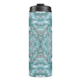 Teal White Floral Thermal Tumbler