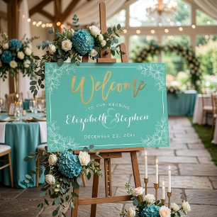 Teal & White Floral Wedding Welcome Reception Sign