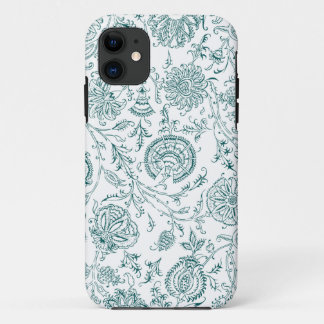Teal & White Flower Pattern iPhone 11 Case