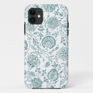 Teal & White Flower Pattern iPhone 11 Case