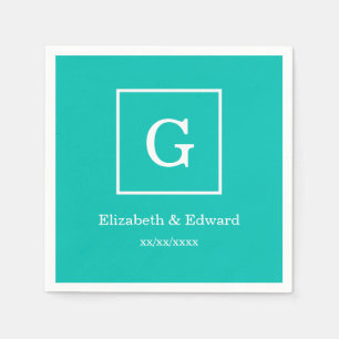 Teal White Framed Initial Monogram Napkin