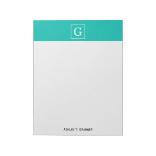 Teal White Framed Initial Monogram Notepad