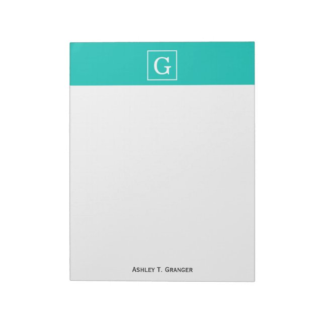 Teal White Framed Initial Monogram Notepad (Rotated)