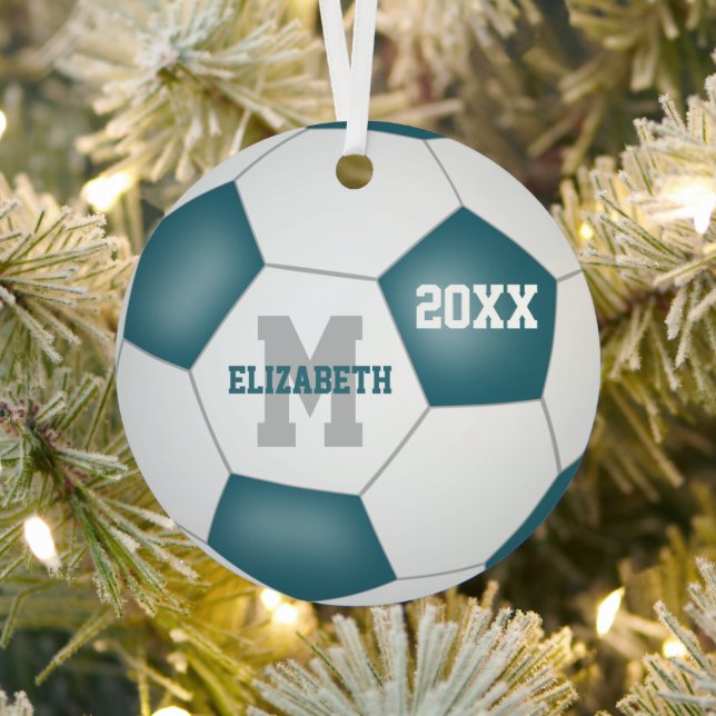 teal white girls boys school team colours soccer metal tree decoration (Insitu)