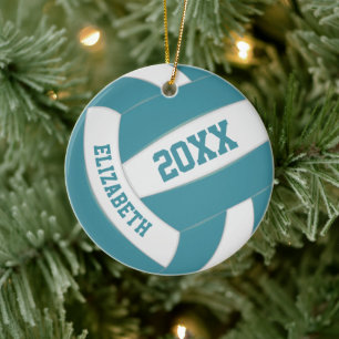 teal white girls boys team colours volleyball ceramic tree decoration