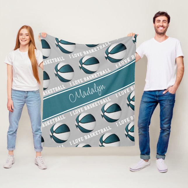 teal white girls I love basketball room decor Fleece Blanket (In Situ)