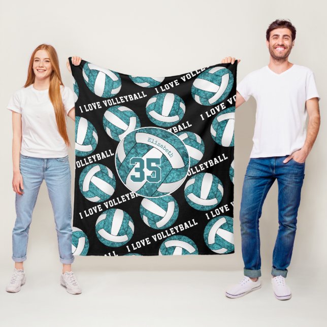 teal white girls I love volleyball personalised Fleece Blanket (In Situ)