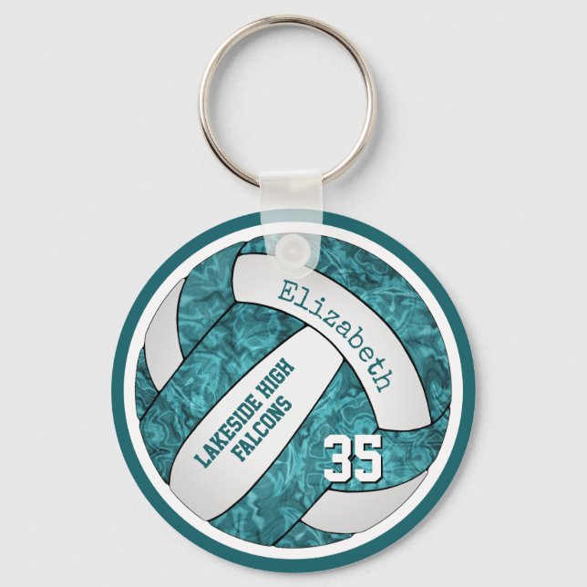 teal white girls volleyball keychain bag tag (Front)