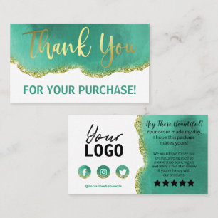 Teal White Gold Agate Thank You Purchase Business Card