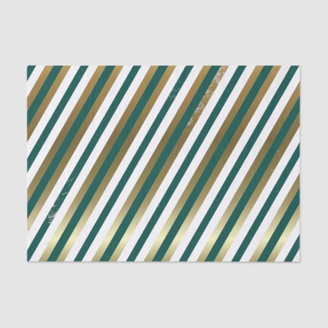 Teal, White, Gold Diagonal Stripe Tissue Paper (Front)
