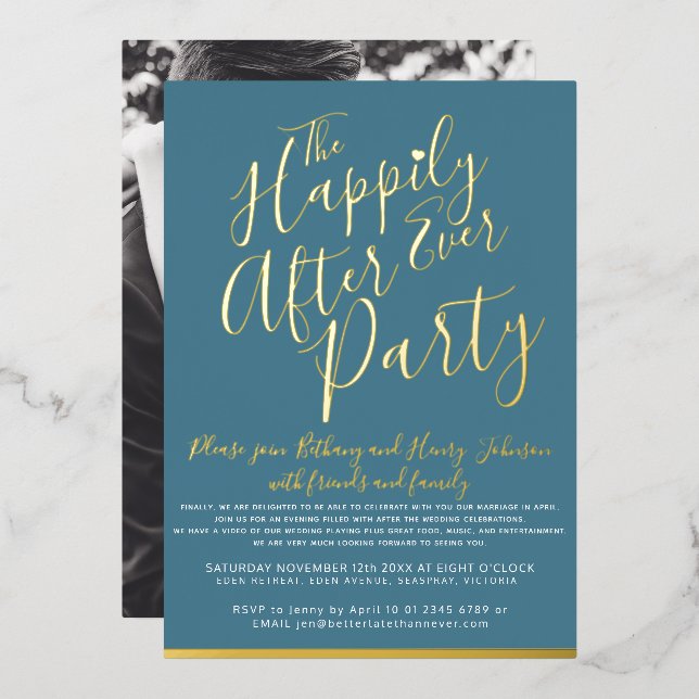 Teal white gold happily ever after wedding party  (Front/Back)