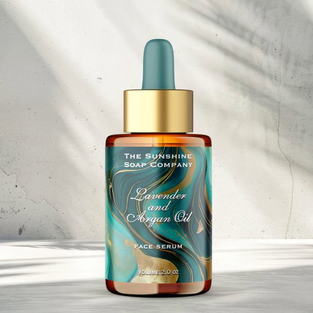Teal White Gold Marble Cosmetics Dropper Bottle Label (Creator Uploaded)