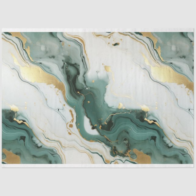 Teal White Gold Marble Decoupage Tissue Paper (Front)