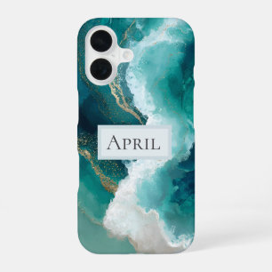 Teal, White & Gold Marble iPhone 16 Case