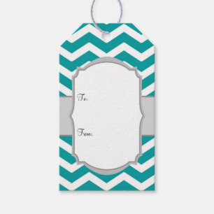 Teal White Grey Chevron Gift Tags
