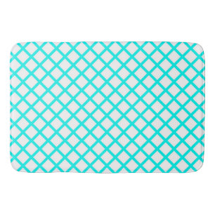 Teal White Harlequin Diamond Stripes Pattern Bath Mat
