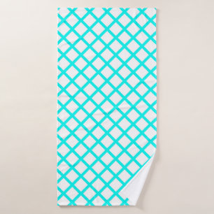 Teal White Harlequin Diamond Stripes Pattern Bath Towel