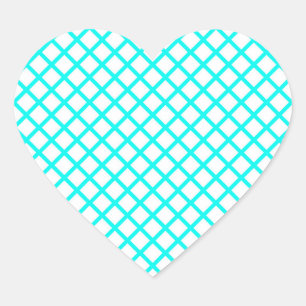 Teal White Harlequin Diamond Stripes Pattern Heart Sticker