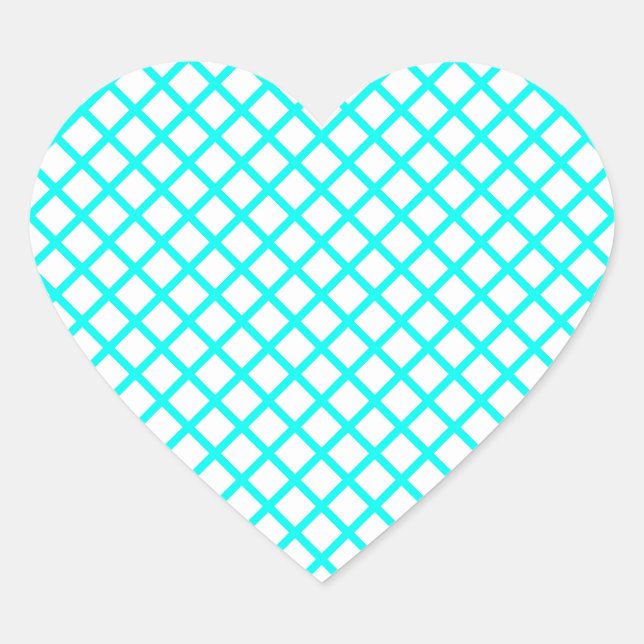 Teal White Harlequin Diamond Stripes Pattern Heart Sticker (Front)