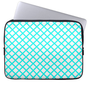 Teal White Harlequin Diamond Stripes Pattern Laptop Sleeve