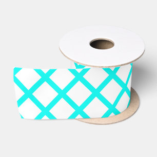 Teal White Harlequin Diamond Stripes Pattern Satin Ribbon