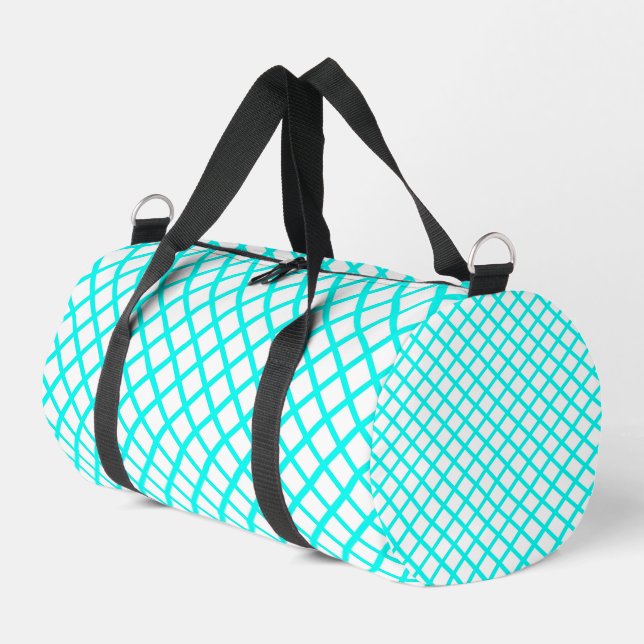Teal White Harlequin Diamond Stripes Pattern Small Duffle Bag (Left Corner)