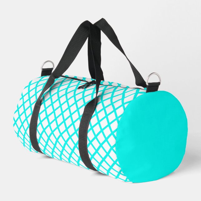 Teal White Harlequin Diamond Stripes Pattern Small Duffle Bag (Left Corner)