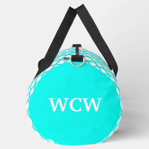 Teal White Harlequin Diamond Stripes Personalise Duffle Bag