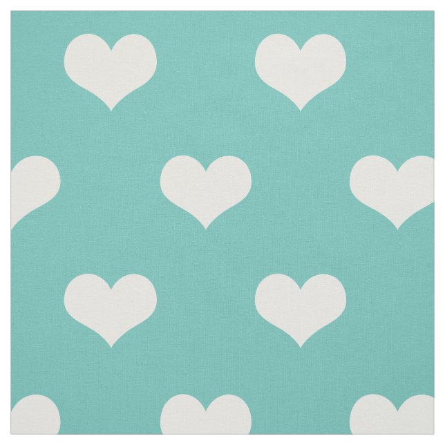 Teal White Hearts Pattern Fabric (Swatch)
