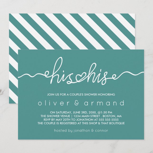 Teal & White | His & His Couple's Shower Invitation (Front/Back)