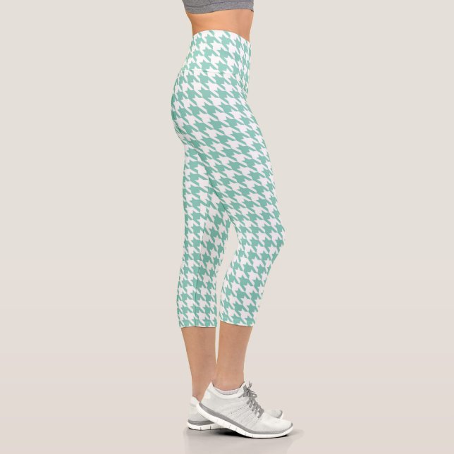 Teal & White Houndstooth  Capri Leggings (Right)