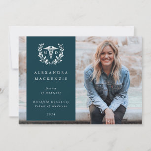 Teal + White Laurel Wreath Medical Degree Photo Announcement