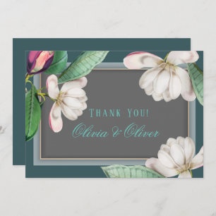 Teal White Magnolia Flower Southern Thank You Card