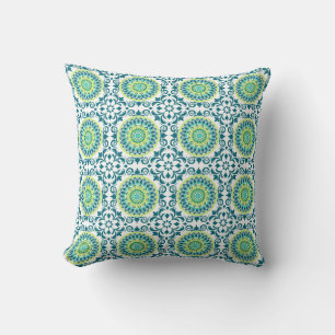 Teal White Mandala Pattern Reversible Boho Cushion