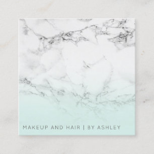 Teal white marble ombre makeup professional square business card