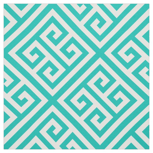 Teal White Med Greek Key Diag T Pattern #1 Fabric (Swatch)